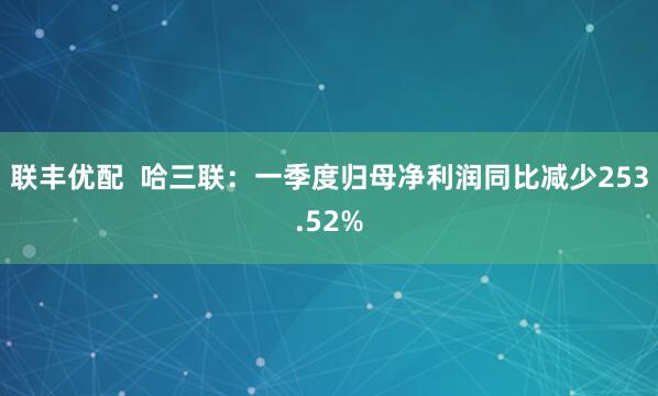 联丰优配  哈三联：一季度归母净利润同比减少253.52%